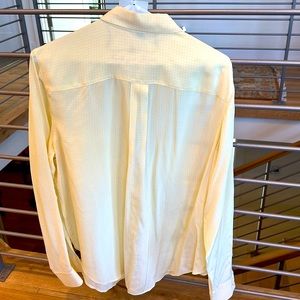 Ann Taylor Silk Large Yellow and White Women’s Long-sleeve Button Down Shirt 👚